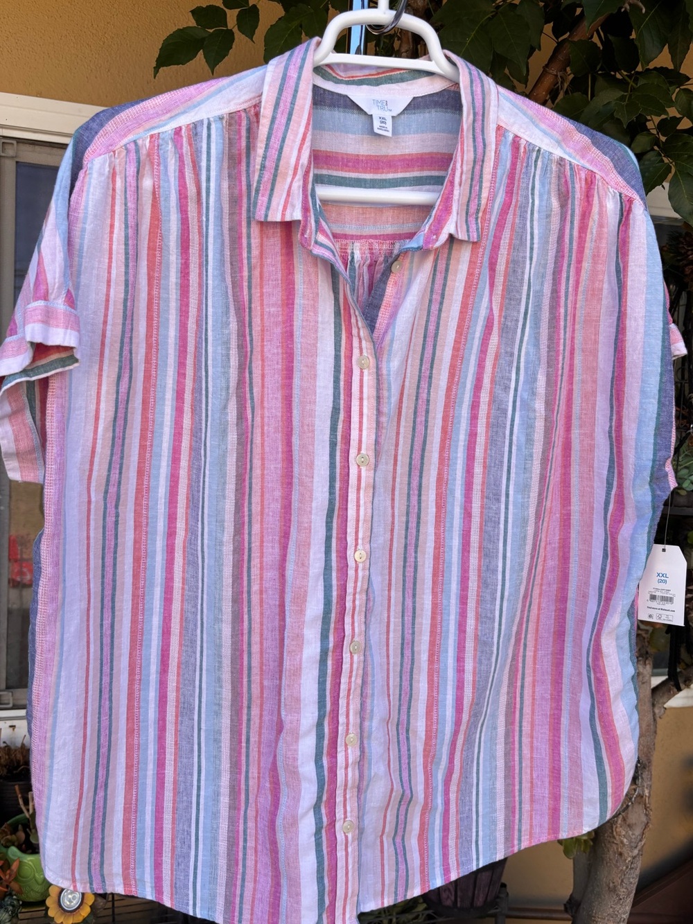 NWT Linen Pastel Stripe Button Front Camp Shirt Blouse Plus Size XXL (20))
